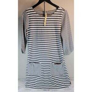 Uncle Frank Striped‎ Knit Tunic Dress XS Gray White Pockets Style 75270